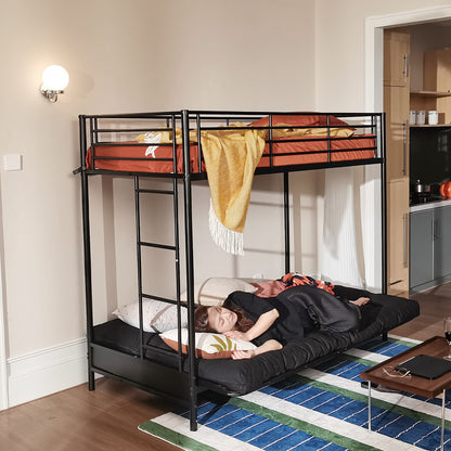 Futonbed – Opvouwbaar Bed – Slaapbank – Logeerbed – Zitzak Bed – Zwart Ruitjesprint – Compact 135x190x10 cm – Lichtgewicht & Draagbaar