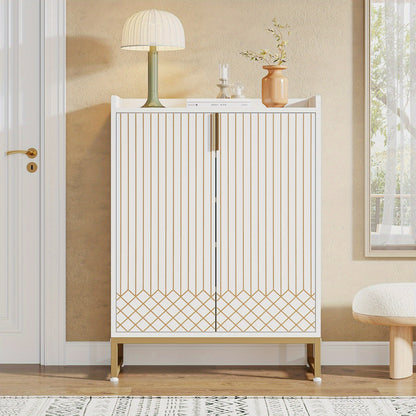 Witte Schoenenkast – Schoenenrek – Schoenopberger – Schoenenkast – Schoenplank – 5-Lagen Voor 25 Pairs – Ruimtebesparend Verticaal Ontwerp Met Gouden Scharnieren