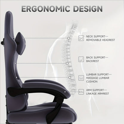 Gamingstoel – Gamestoel – Gaming Chair – Bureaustoel – Game Stoel – Ergonomisch Ontwerp – Verstelbare Rugleuning 135° – Voetsteun – Vuilafstotende Stoffering – Robuust Metalen Frame – Donkergrijs