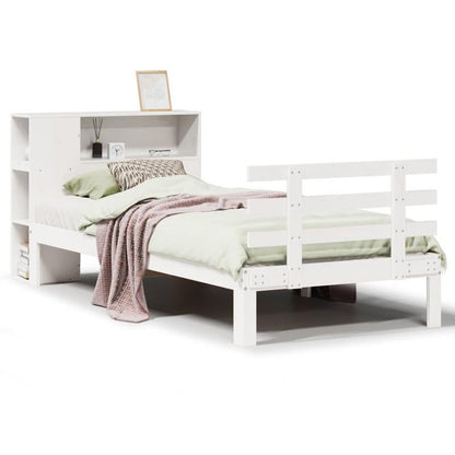 Boekenkastbed – Bed met Opbergruimte – Bed met Planken – Boekenbed – Ruimtebesparend Bed – Bianco – Massief Dennenhout – Matras 90x200 cm