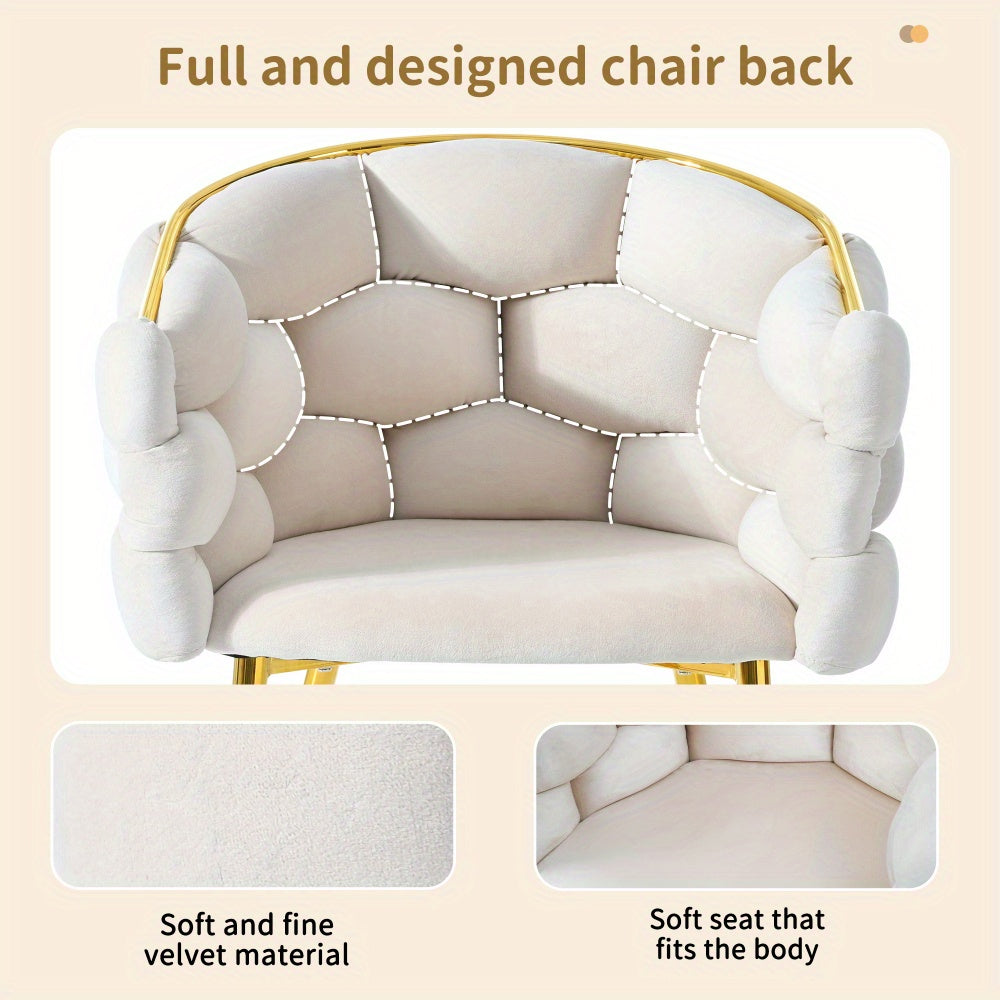 Velvet Stoelen – Eetkamerstoelen – Loungestoelen – Make-up Stoelen – Woonkamerstoelen – Beige – Memory Foam Zitting – Gouden Metalen Poot