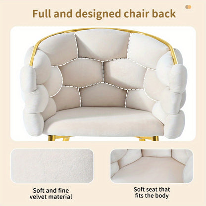 Velvet Stoelen – Eetkamerstoelen – Loungestoelen – Make-up Stoelen – Woonkamerstoelen – Beige – Memory Foam Zitting – Gouden Metalen Poot
