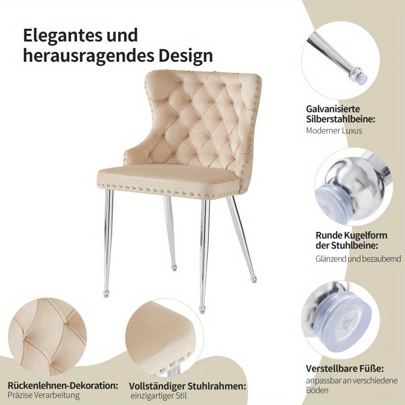 Makeupstoel – Bureaustoel – Draaistoel – Kaptafelstoel – Kuipstoel – Velours Bekleding – Ergonomisch Ontwerp – Verstelbare Zithoogte – Zilverkleurige Metalen Poten – Set Van 2