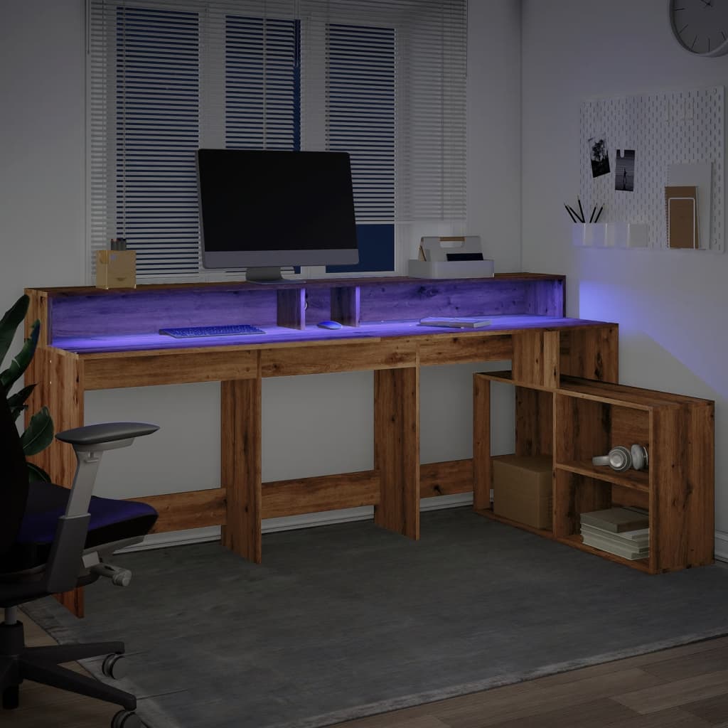 Bureau – Werktafel – Computertafel – Schrijftafel – Thuiswerkplek – Artisan Eiken Hout – Instelbare RGB LED Verlichting