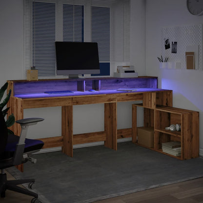 Bureau – Werktafel – Computertafel – Schrijftafel – Thuiswerkplek – Artisan Eiken Hout – Instelbare RGB LED Verlichting