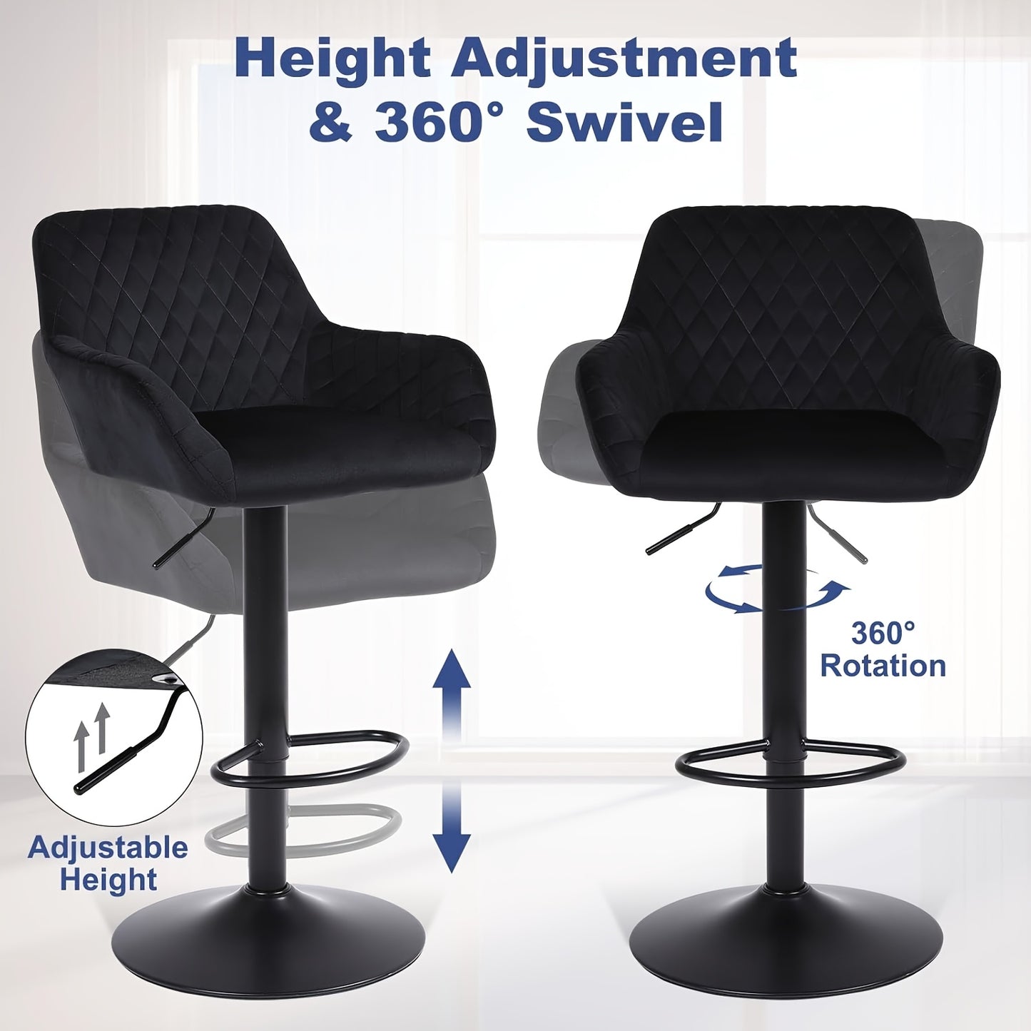 Barstoel – Barkruk – Barstoel Kruk – Barstoelen – Barkrukken Set – Verstelbaar In Hoogte – 360° Draaibaar – Fluwelen Bekleding – Met Rugleuning En Armleuning – Max 150 KG – Set Van 3 Grijs