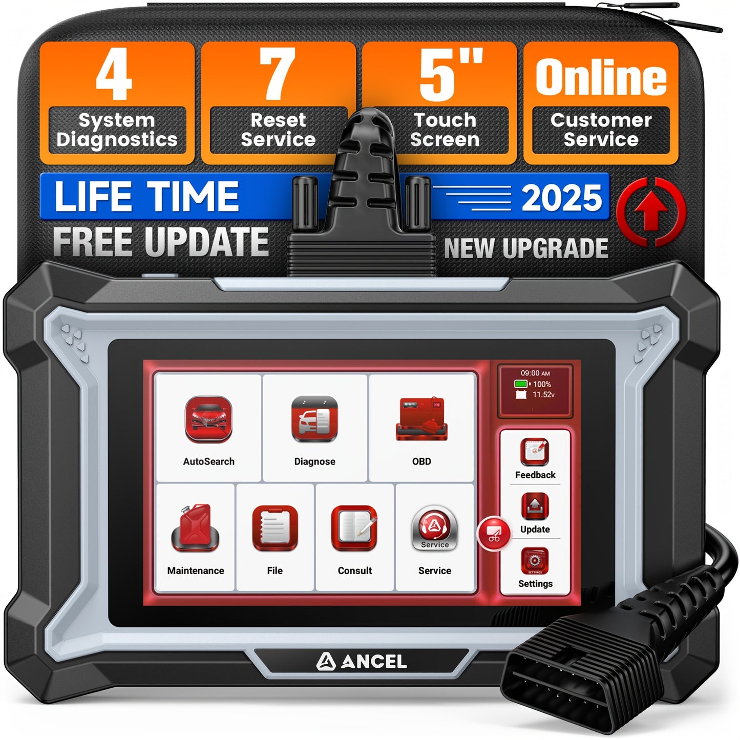 OBD2 Scanner – Auto Diagnose Tool – Foutcode Lezer – Motordiagose – ABS Scanner – Volledige Systeemdiagnose – Olie Reset Functie – Touchscreen Bedieningsinterface