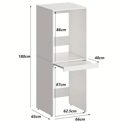 Wasmachinekast – Wasmachine Meubel – Wasmachine Ombouw – Wasmachine Rek – Wasdroger Kast – 180x65x66 cm – Uittrekbaar Werkblad – Max 100 kg Draagvermogen