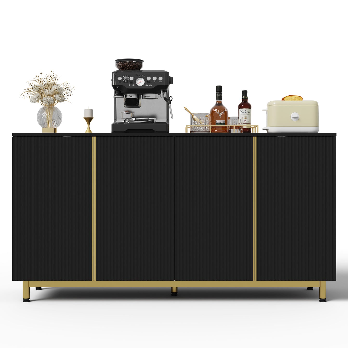 Sideboard – Dressoir – Opbergkast – Buffetkast – Kast – Modern Zwart – 150 Cm Breed – Zelfsluitende Deuren – Kantelbeveiliging