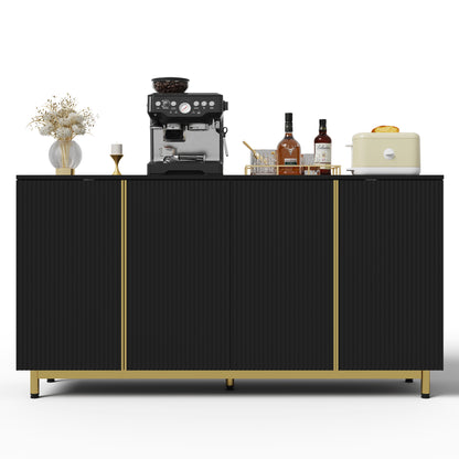 Sideboard – Dressoir – Opbergkast – Buffetkast – Kast – Modern Zwart – 150 Cm Breed – Zelfsluitende Deuren – Kantelbeveiliging