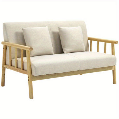Bank – Sofa – Zitbank – Hoekbank – Linnen Bank – Beige Kleur – Inclusief 2 Lendenkussens – Comfortabele Zitting