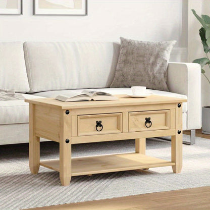 Salontafel – Koffietafel – Bijzettafel – Woonkamertafel – Tafeltje – Massief Dennehout – 2 Lades – Compact 85x50x45 cm