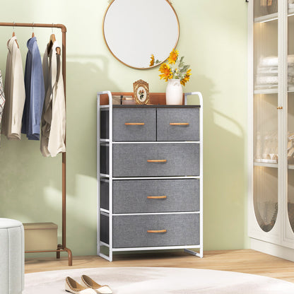 Wascommode – Opbergkast – Ladenkast – Commode – Kast Met Lades – 5 Ruime Stoffen Lades – Robuuste MDF Bovenplaat – Verstelbare Pootjes