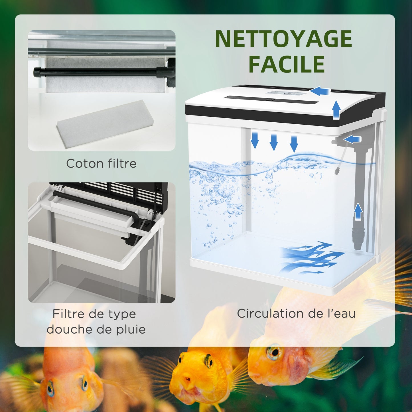 Aquarium – Vissenkom – Visbak – Nano Aquarium – Glas Aquarium – 28 Liter Inhoud – LED-Verlichting en Stil Filter – Met Deksel – Wit