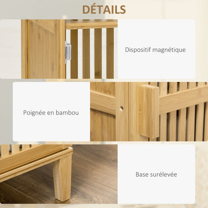 Bamboekast – Opbergkast – Badkamerkast – Boekenkast – Ladekast – Natuurmateriaal Bamboe – 4 Niveaus Met Latten Deuren – Compact 40x30x140 cm