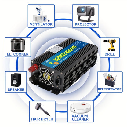 Zuivere Sinus Omvormer – Stroomomzetter – Power Inverter – Spanningsomzetter – DC naar AC Omvormer – 12V Variant – 2000W Continu Vermogen – LCD Display
