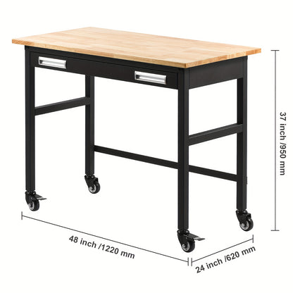 Werkbank – Werktafel – Werkbank Op Wielen – Werkbank Met Lade – Mobiele Werkbank – Houten Werkblad 122 cm – Draagkracht Tot 680 kg