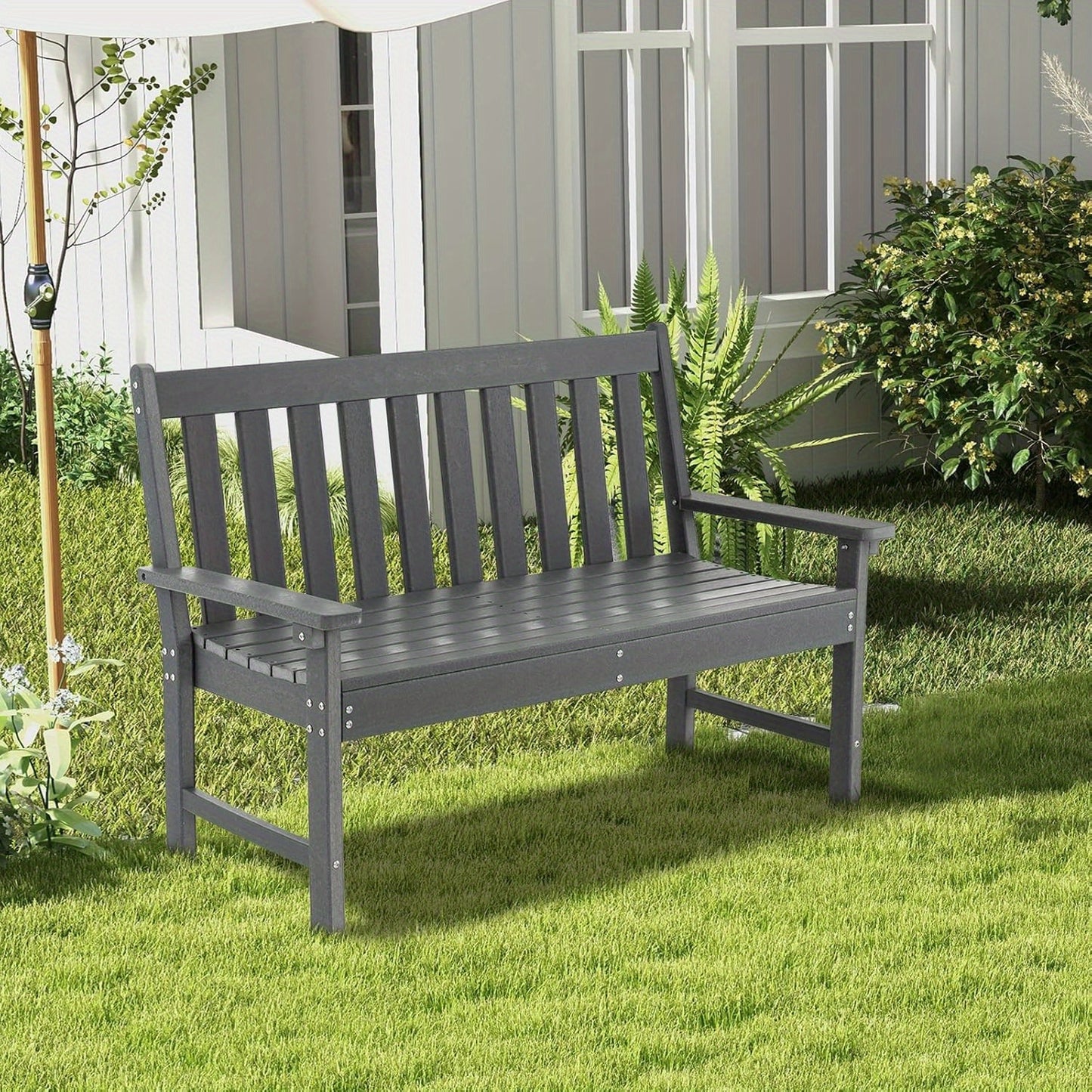 Tuinbank – Buitenbank – Parkbank – Terrasbank – Zitbank – Stevig HDPE-Product – 320 kg Draagkracht – Grijs Slatted Design