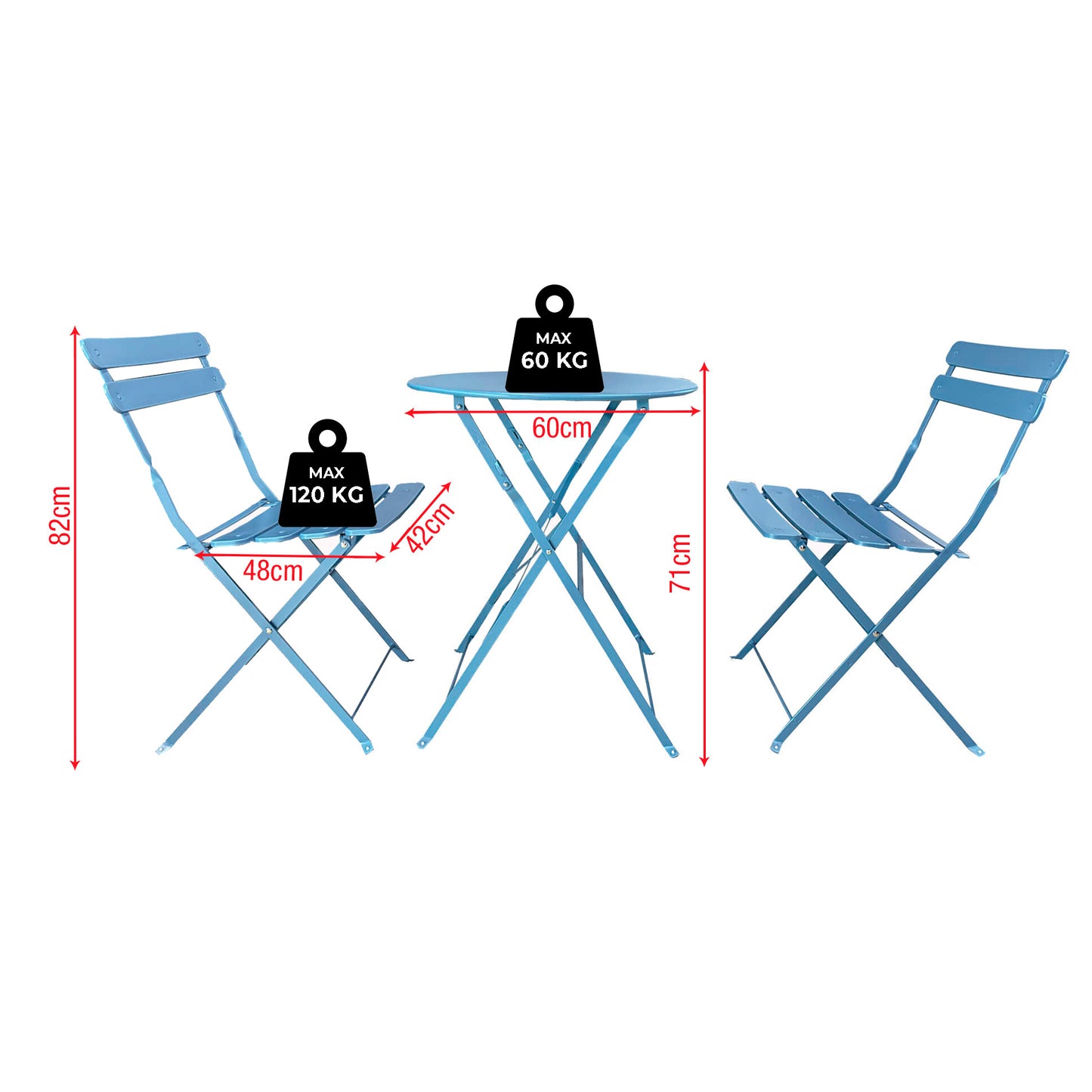 Bistroset – Tuinset – Terrasmeubel – Balkonset – Inklapbare Tafel Met 2 Stoelen – Stalen, Weerbestendig Design – Compact En Makkelijk Op Te Bergen – Blauw