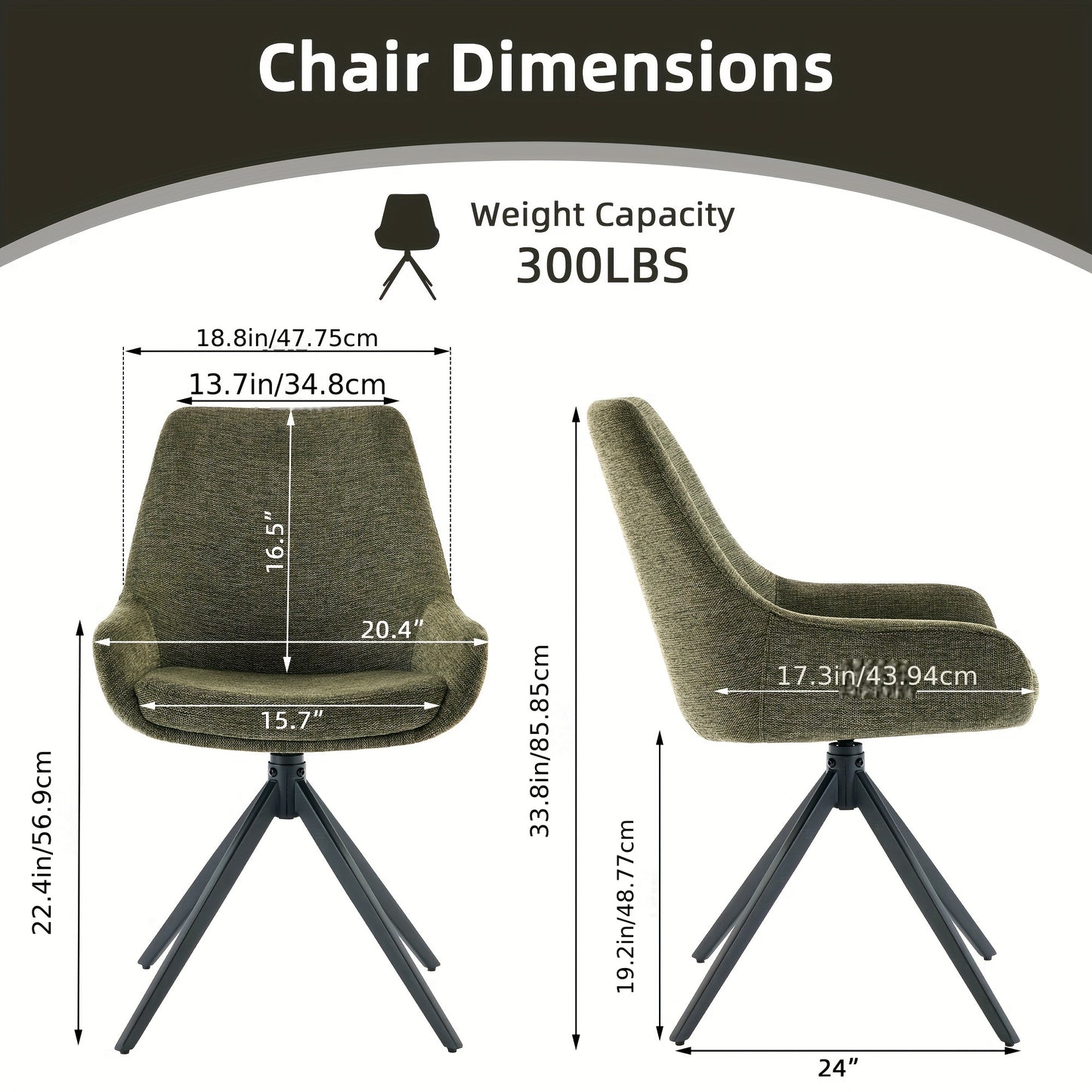 Eetkamerstoel – Kuipstoel – Draaistoel – Keukenstoel – Stoel – 360 Graden Draaibaar – Metalen Frame – Gestoffeerd Comfort – Set Van 2 – Groen