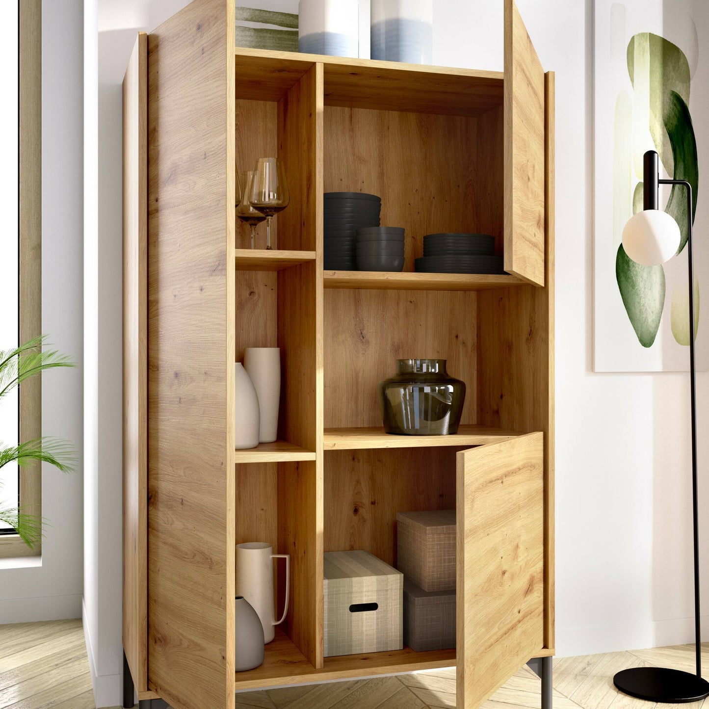 Crono Credenza, High Living Room Buffet, Modern 3-Door Sa Sideboard, 81X43H135 Cm, Available in 3 Colors