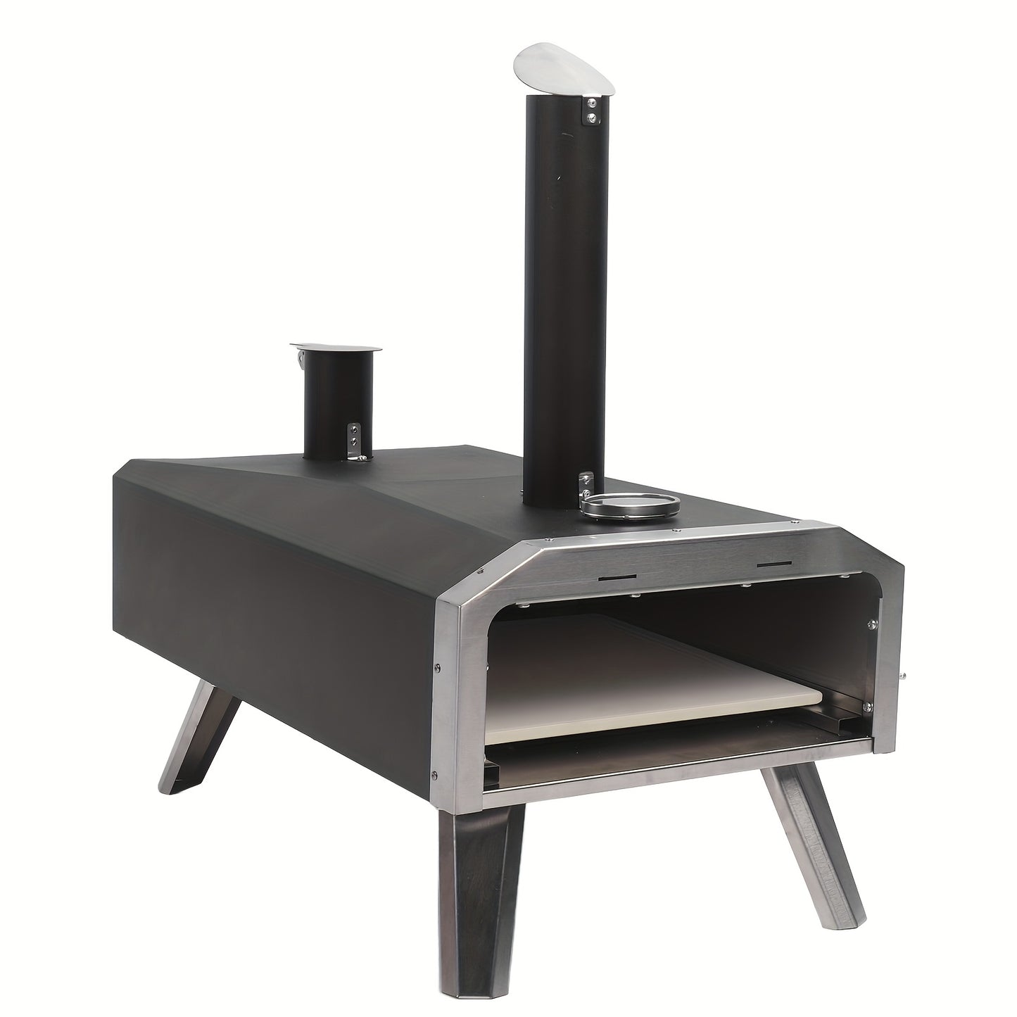 Pizzaoven – Draagbare Pizza Grill – Buitenoven – Houtgestookte Oven – Pizza Cooker – Roestvrij Staal – Ingebouwde Thermometer – Bakoppervlak 30,5 cm