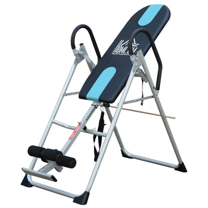 Inversietafel – Inversiebank – Rugtrainer – Stretching Bank – Fitnessbank – Verstelbare Hoogte 147-198 cm – Veiligheidsriem & Stalen Frame – Zwart/Zilver