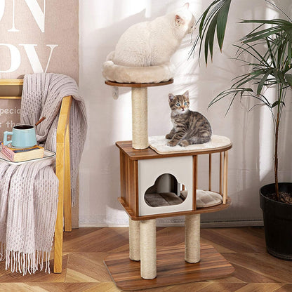 Kattenkrabpaal – Krabmeubel – Klimpaal – Krabton – Kattenhuis – 117 cm Hoog – Wasbare Kussens Bruin