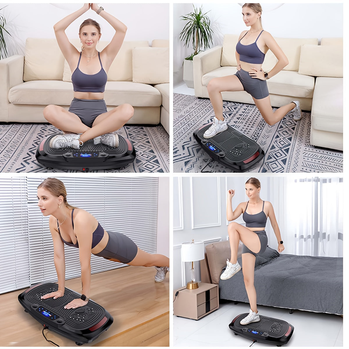 Vibratie Fitness Trainer – Fitnessplaat – Trilplaat – Workout Plate – Vibration Board – Inclusief 2 Trainingskoorden – Max Draaggewicht 150 kg – Zwart – 220-240V