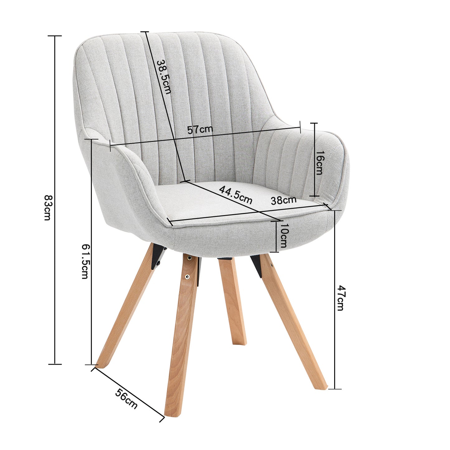 Draaifauteuil – Bureaustoel – Office Chair – Fauteuil – Armstoel – 360° Draaibaar – Houten Poten Beige 57x56x83 cm