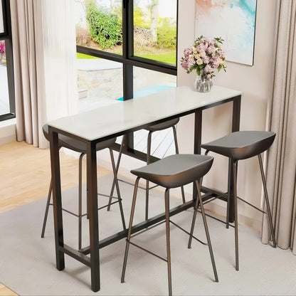 Bartafel Hoog – Barkruktafel – Statafel – Barmeubel – Keukentafel – Wit Zwart Sintered Stone Blad – Metaal Frame – Hittebestendig – 105 cm Hoog