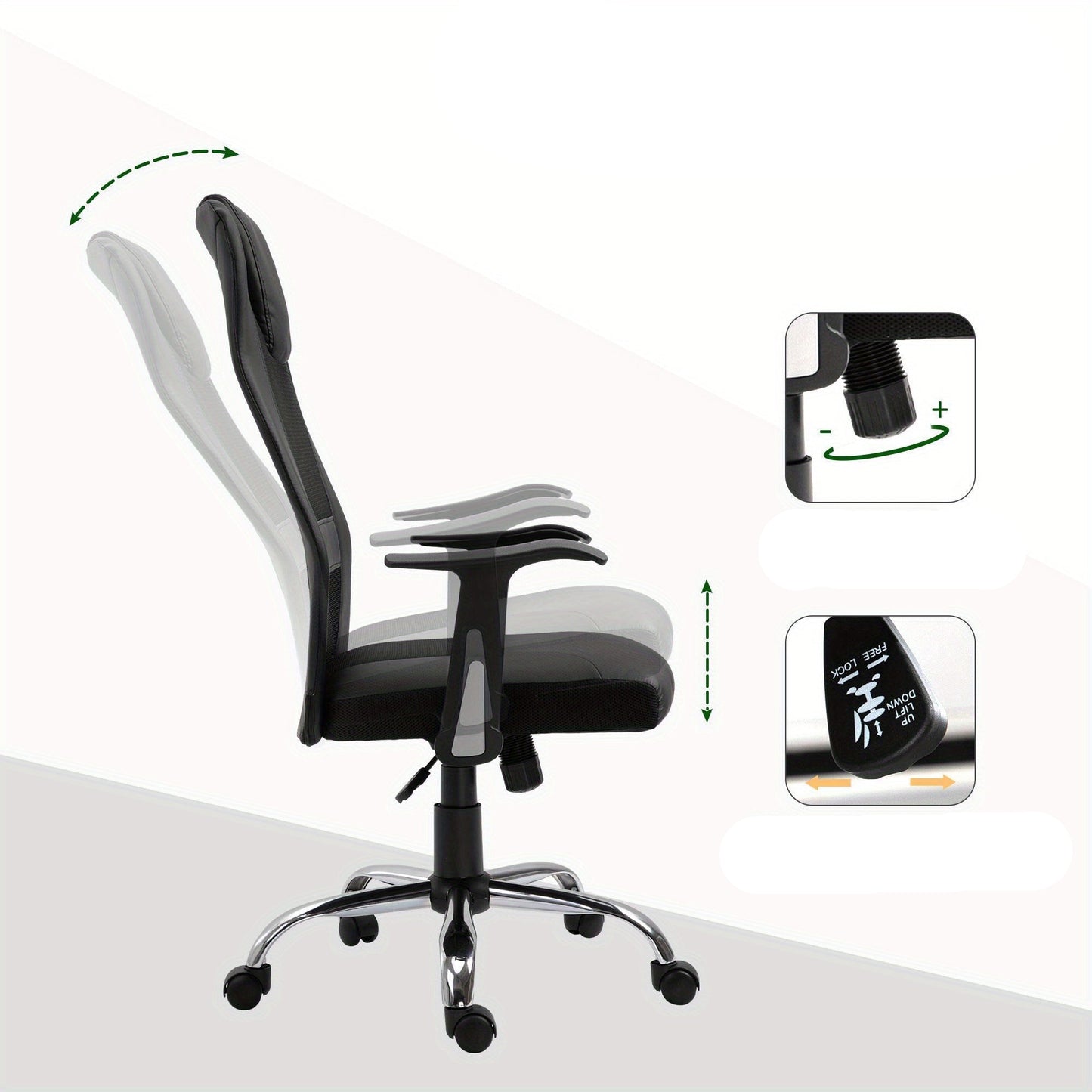 Bureaustoel – Kantoorsstoel – Office Chair – Gamestoel – Werkstoel – Ergonomisch S-vormig – Verstelbare Zithoogte – Schommelfunctie – 120 kg – Zwart