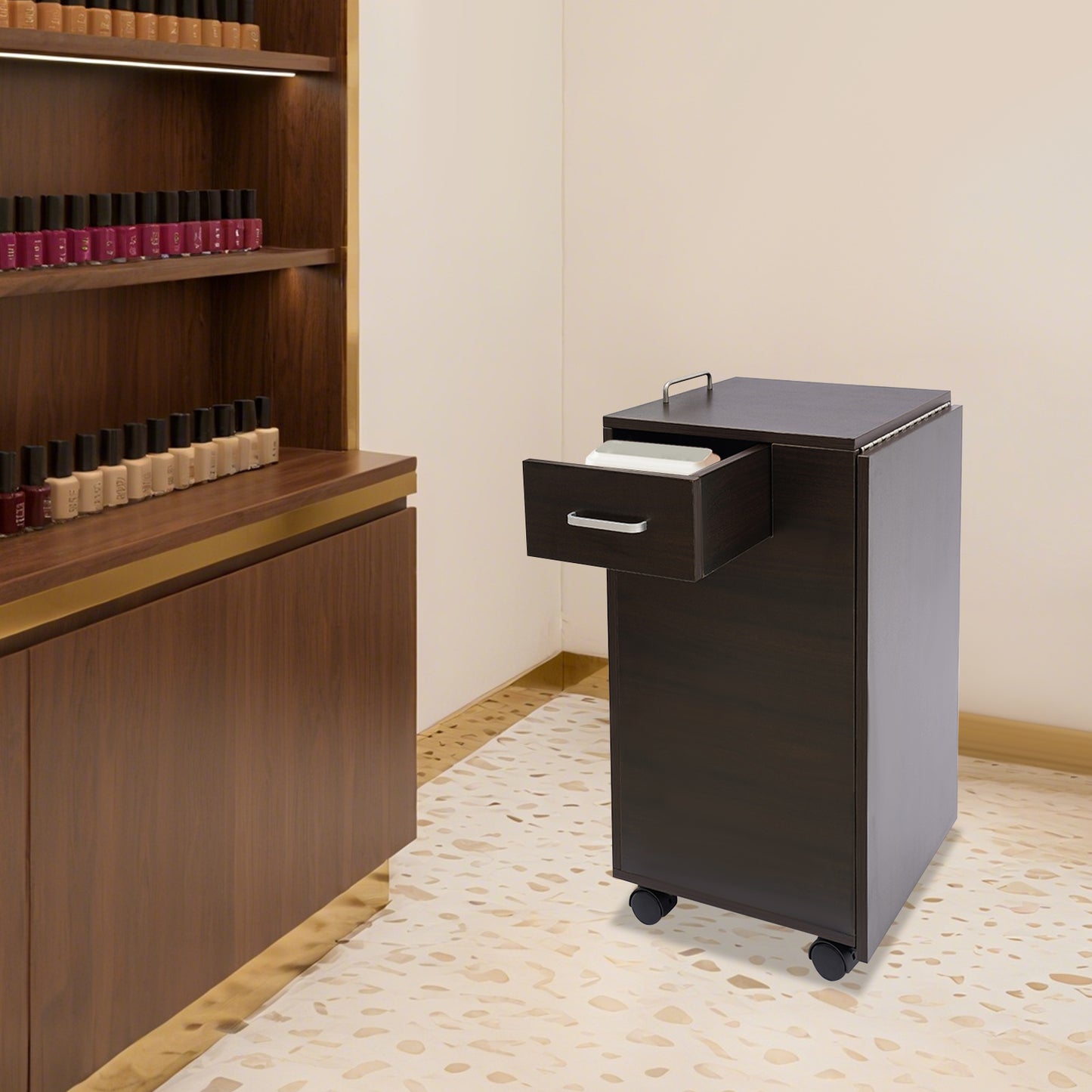 Manicure Tafel – Nageltafel – Werktafel – Schoonheidstafel – Nagelbureau – Inklapbaar – 3 Lades – Robuust MDF Metaal Donkerbruin