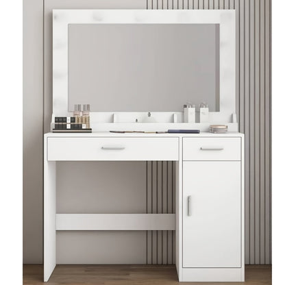 Make-up Tafel – Kaptafel – Schoonheidstafel – Beauty Meubel – Make-up Bureau Zwart – Grote Spiegel – Stevige Glasconstructie – Ruime Opberglades