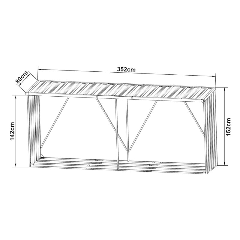 Houtopslagrek – Houtrek – Houtberging – Haardhoutrek – Brandhoutrek – Stalen Constructie – Weerbestendig Antraciet 155x45x157 cm