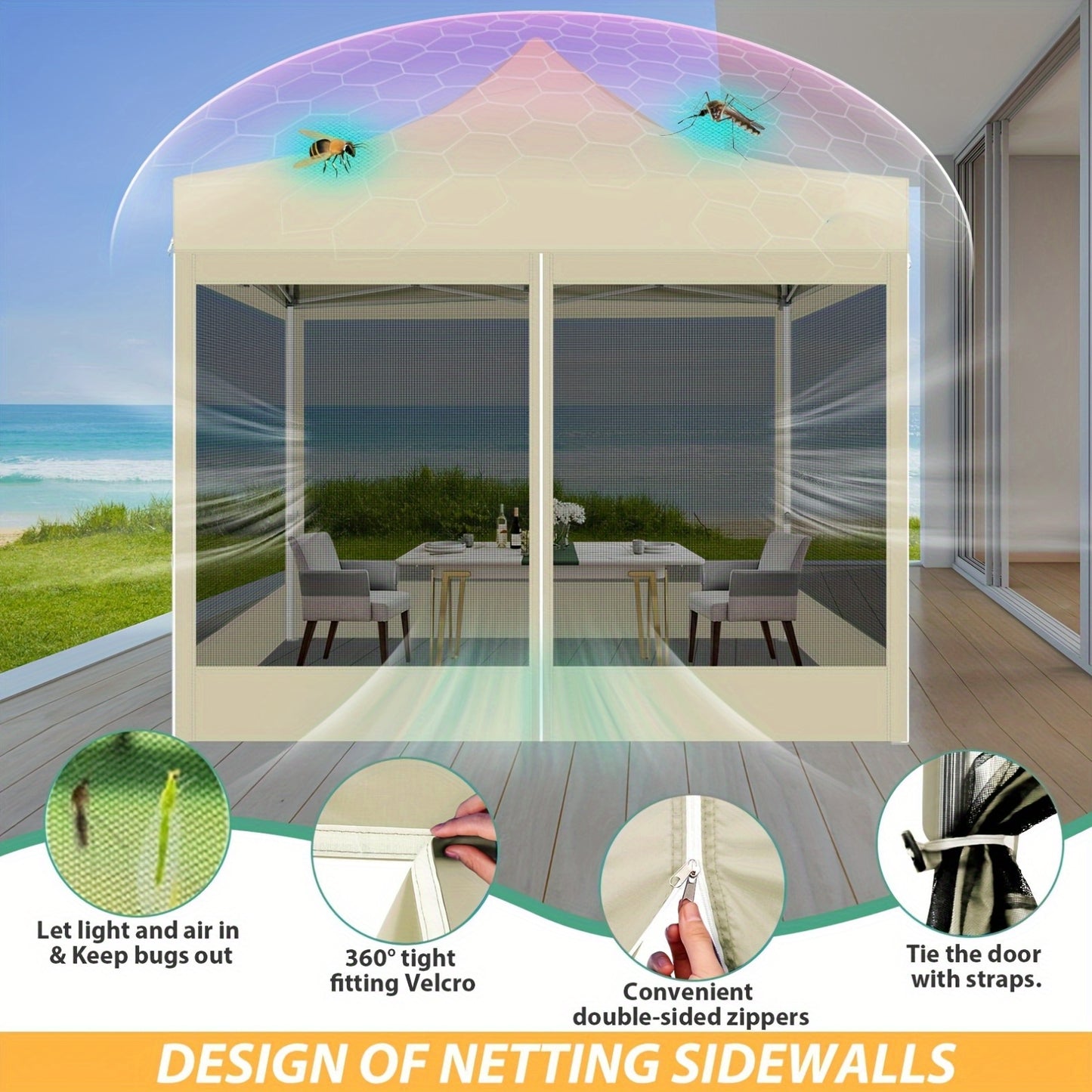 3×3m Vouwtent – Partytent – Klaptent – Paviljoen – Tent – Khaki – Muskietennet – Weerbestendig Materiaal