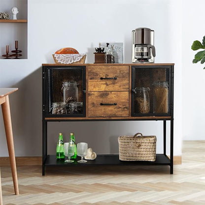 Dressoir – Buffetkast – Opbergkast – Sideboard – Ladekast – Industrieel Design – Met Metaal Gaasdeuren – Groot Tafelblad 100x35x85 cm