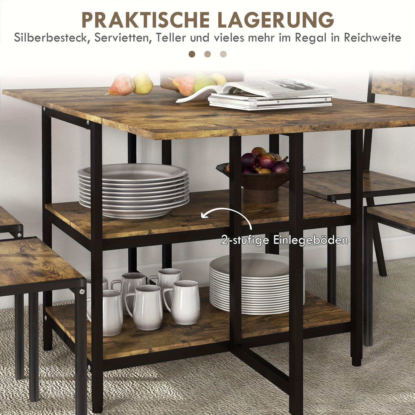 Opvouwbare Eettafel – Tafel Op Wielen – Vouwtafel – Uitschuifbare Tafel – Klaptafel – 140x80 cm – 2 Tiers Bruin Staal Rustiek