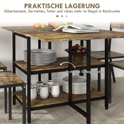 Opvouwbare Eettafel – Tafel Op Wielen – Vouwtafel – Uitschuifbare Tafel – Klaptafel – 140x80 cm – 2 Tiers Bruin Staal Rustiek