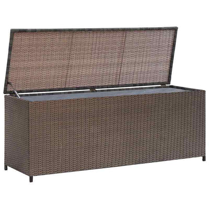 Opbergbox Tuin – Tuinkussenbox – Tuinkist – Buitenopslag – Opbergkast – Weerbestendig Geweven Resin – Gaslift Deksel – Groot Rechthoekig Design 120x50x60 cm – Robuuste Standaard & Natuurlijke Bruine Kleur