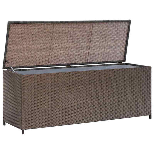 Opbergbox Tuin – Tuinkussenbox – Tuinkist – Buitenopslag – Opbergkast – Weerbestendig Geweven Resin – Gaslift Deksel – Groot Rechthoekig Design 120x50x60 cm – Robuuste Standaard & Natuurlijke Bruine Kleur