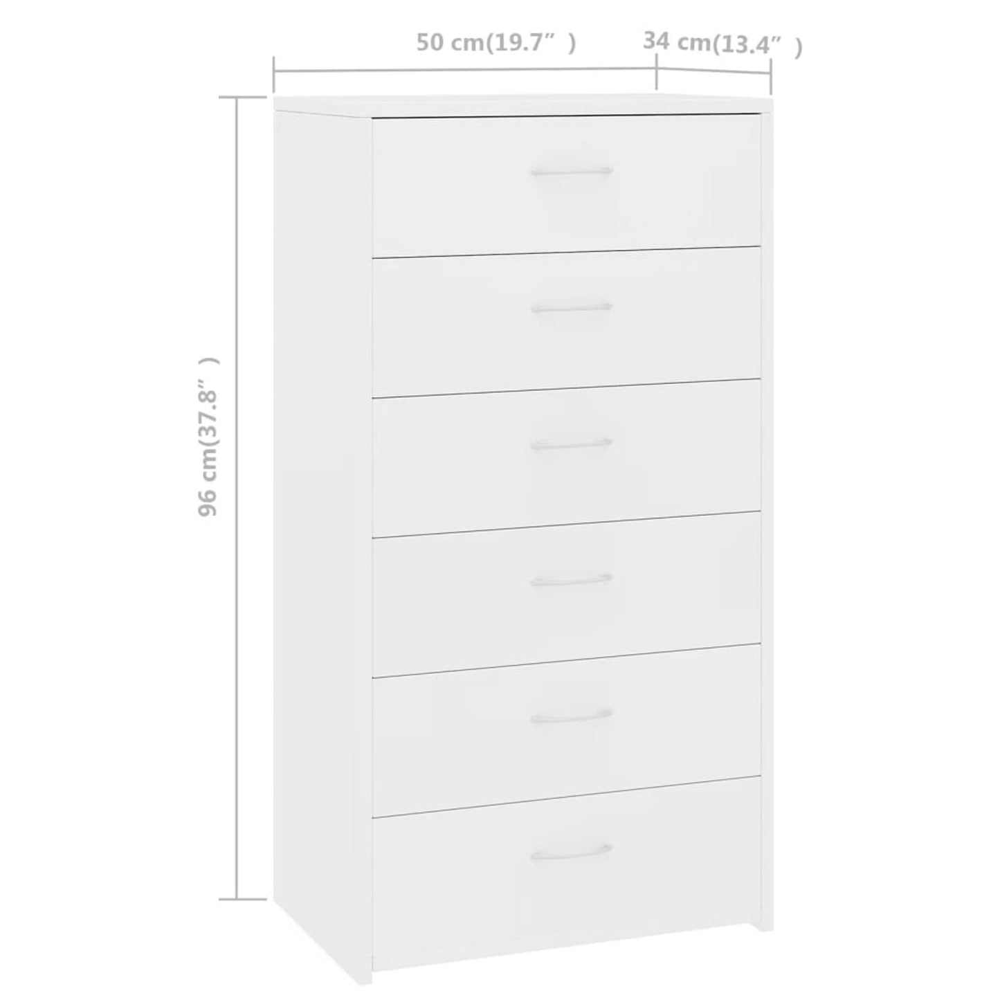 Dressoir – Sideboard – Opbergkast – Ladekast – Commode – 6 Laden – Wit – 50x34x96 cm – Gemaakt van Duurzaam Engineered Wood