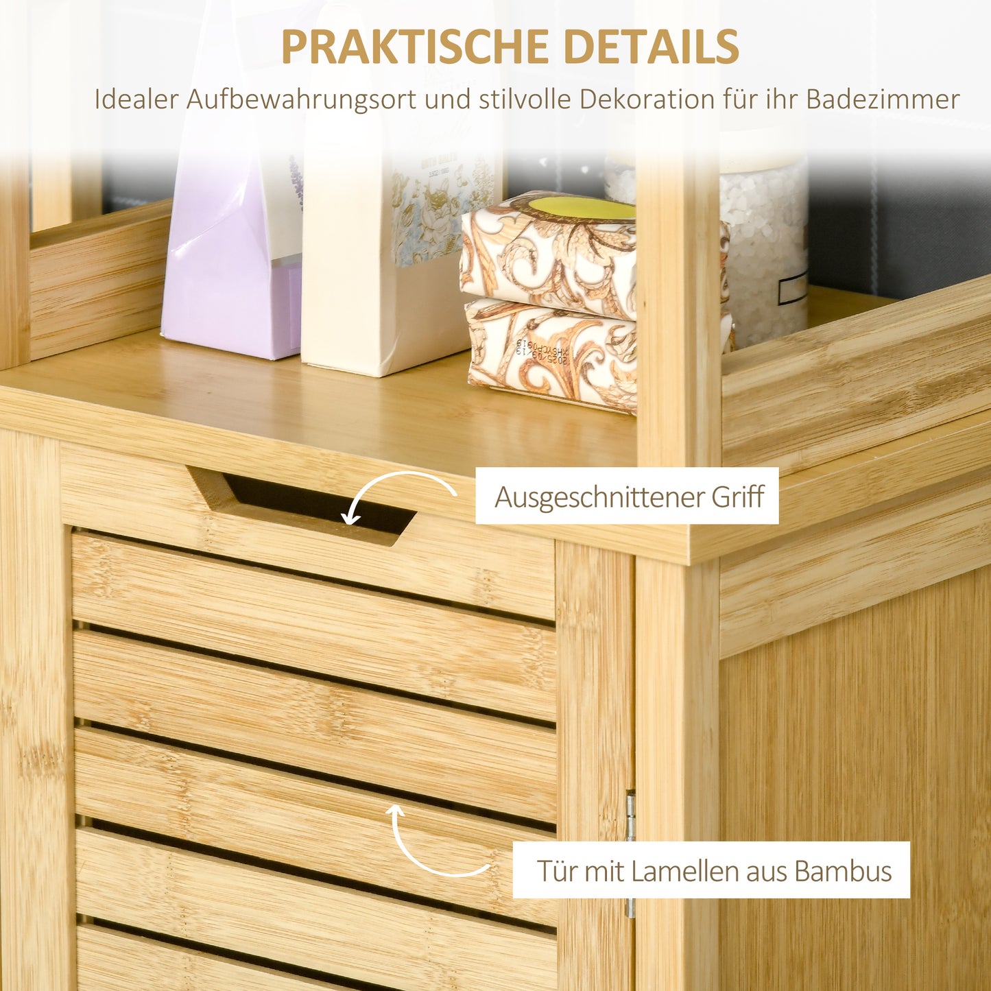 Bamboe Badkamerkast – Smalle Kast – Opbergkast – Badkamer Meubel – Hoog Kastje – Duurzaam Bamboe – Kantelbeveiliging – Compact 34x30x173 cm