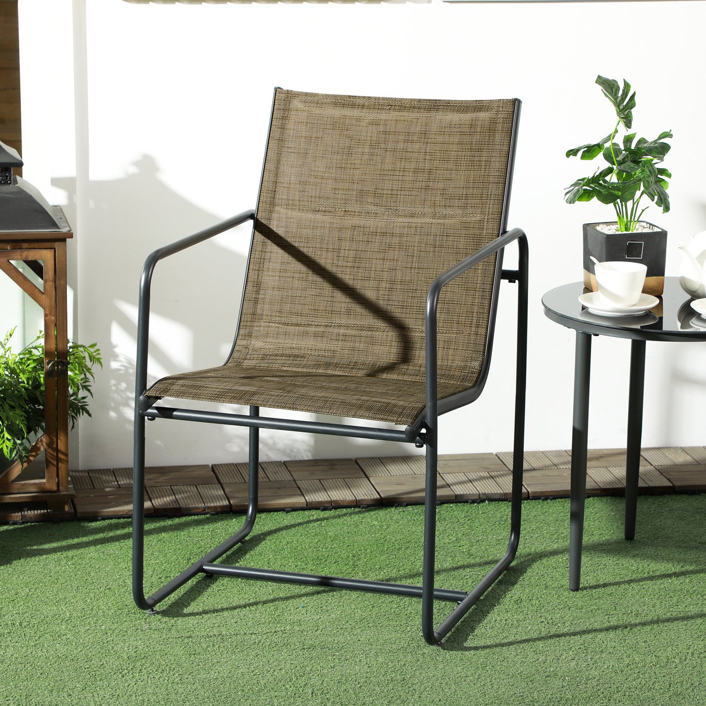 Tuinstoelen – Tuinfauteuils – Terrasstoelen – Balkonstoelen – Set van 2 – Gepoedercoat Staal – Ademend Mesh – Warm Bruin – 54x66,5x88 cm