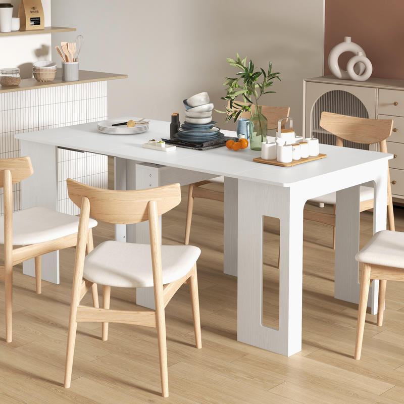 Extendable Folding Dining Table with 3-Leaf Design - Space-Saving Modern Kitchen Table, Expandable to 180cm, Sturdy Chipboard & Hardwood Construction, Easy Assembly for Small Spaces, Apartments, Home Office - 60x85x75cm (23.6