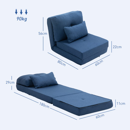 Lazy Chair – Vloerstoel – Relaxstoel – Slaapstoel – Zitbed – Verstelbare Rugleuning – Luxe Kussens – Donkerblauwe Linnenstof