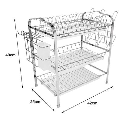 Afdroogrek Keuken – Vaatdroogrek – Dubbellaags Rek – Droogrek Metalen – Bestekhouder – Zilveren Heavy-Duty Rek – 42x25x49 cm – Draaggewicht 40 kg – Ruimtebesparend Design
