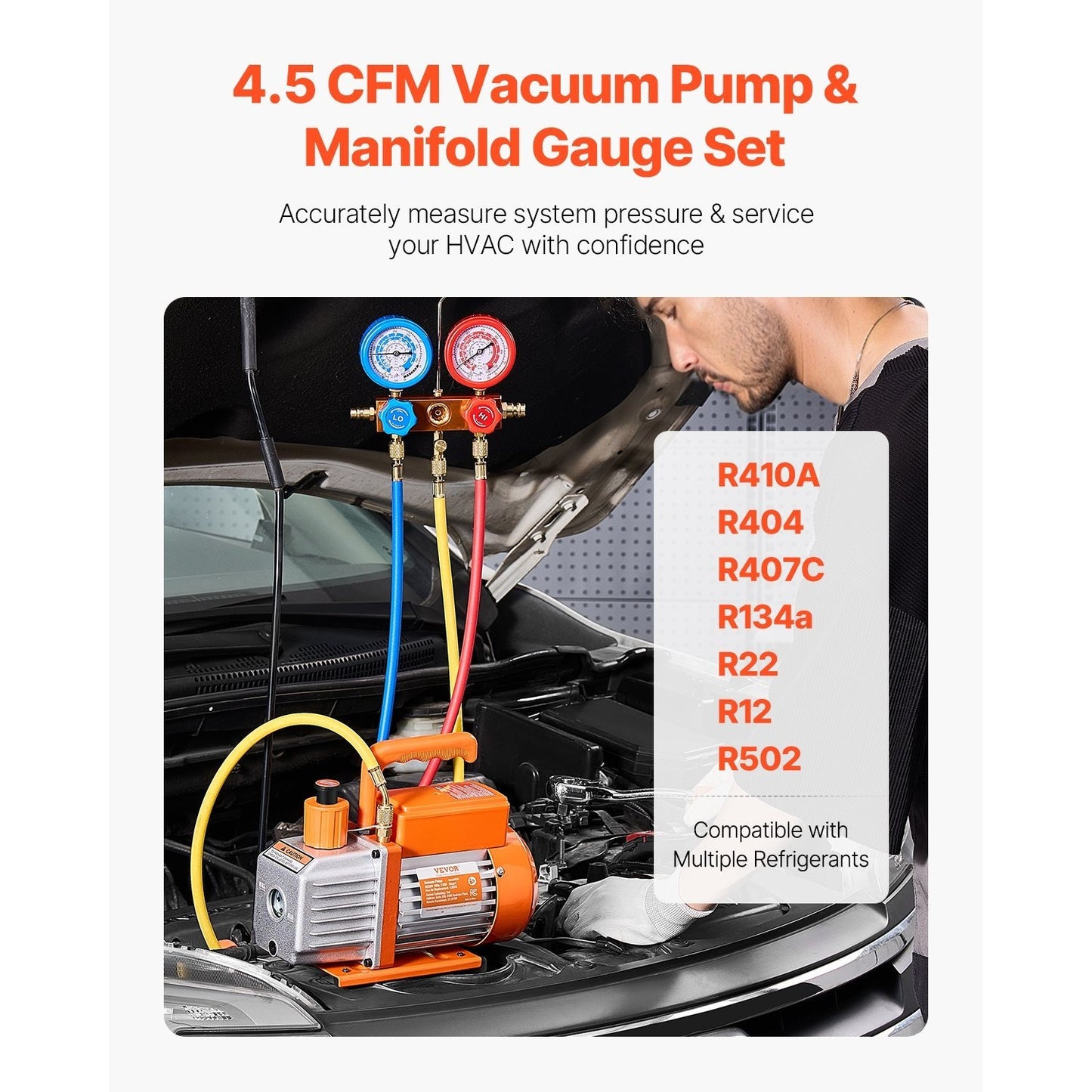 Vacuümpomp – Vacuüm Pomp – Koelvacuümpomp – HVAC Vacuümpomp – Manometer Set – Geschikt Voor Meerdere Koelmiddelen – 4,5 CFM Capaciteit