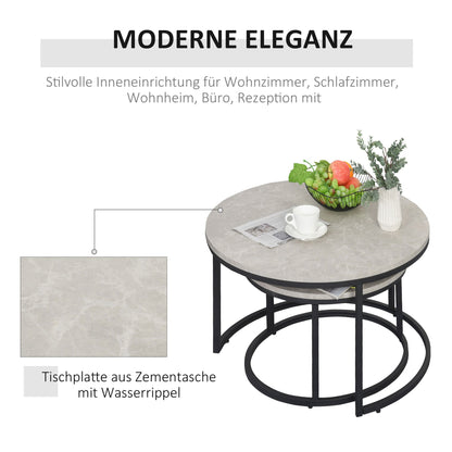 Bijzettafel – Bijzettafels – Salontafel – Sidetable – Banktafel – Industrieel Design – Metalen Frame – Betonlook – Set Van 2 Ronde Tafels