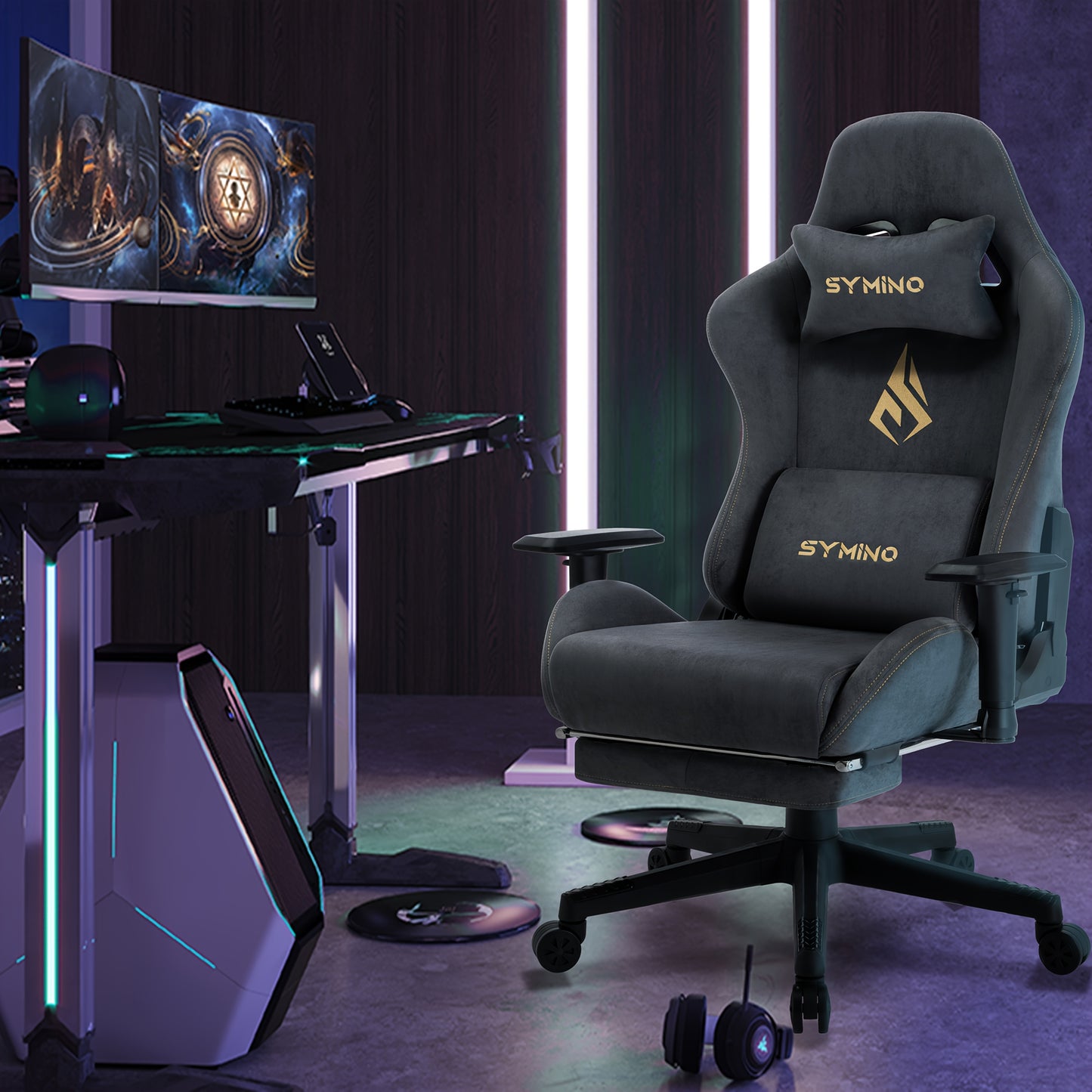 Ergonomische Gamingstoel – Bureaustoel – Office Chair – Zwarte Gamestoel – Werkstoel – Memory Foam Zitting – Uitschuifbare Voetsteun – Handmatige Verstelling – 360° Draaibaar – Geschikt Voor Harde Vloeren – Groen